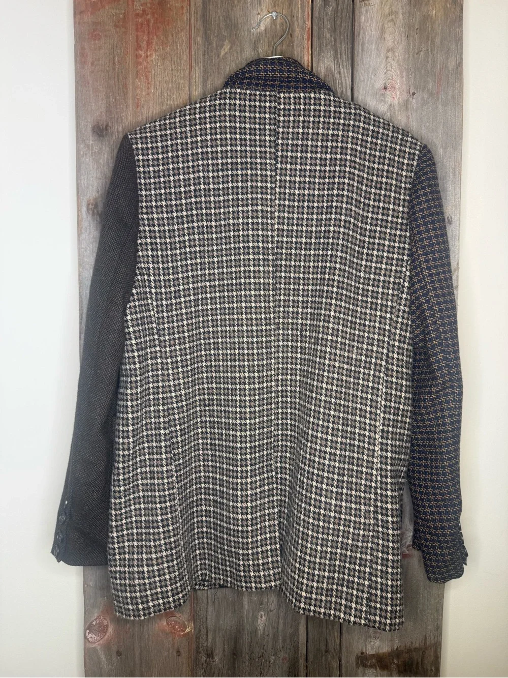 ee-some Brown Mixed Tweed Houndstooth Patchwork Oversized Blazer size Large